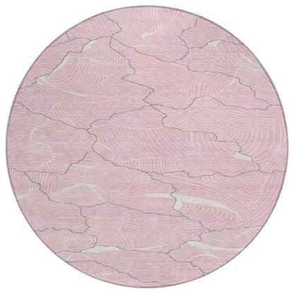 3' X 5' Pink Ivory And Gray Abstract Washable Indoor Outdoor Area Rug