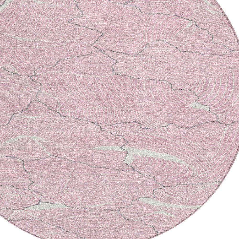 3' X 5' Pink Ivory And Gray Abstract Washable Indoor Outdoor Area Rug