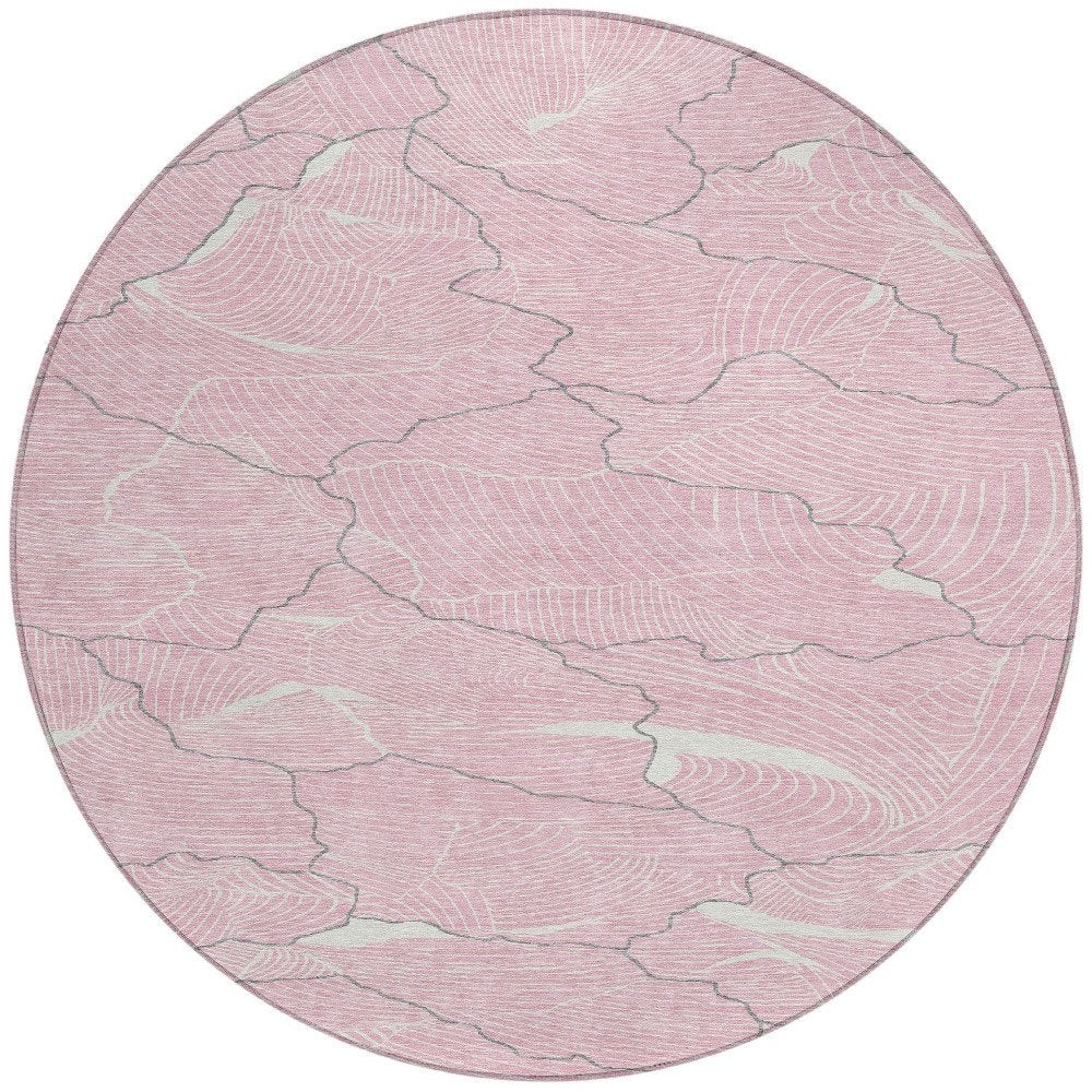 3' X 5' Pink Ivory And Gray Abstract Washable Indoor Outdoor Area Rug