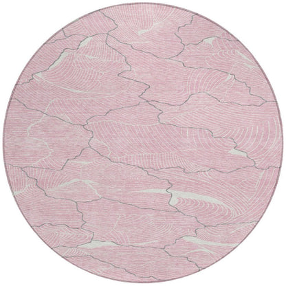 3' X 5' Pink Ivory And Gray Abstract Washable Indoor Outdoor Area Rug