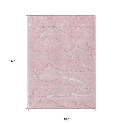3' X 5' Pink Ivory And Gray Abstract Washable Indoor Outdoor Area Rug