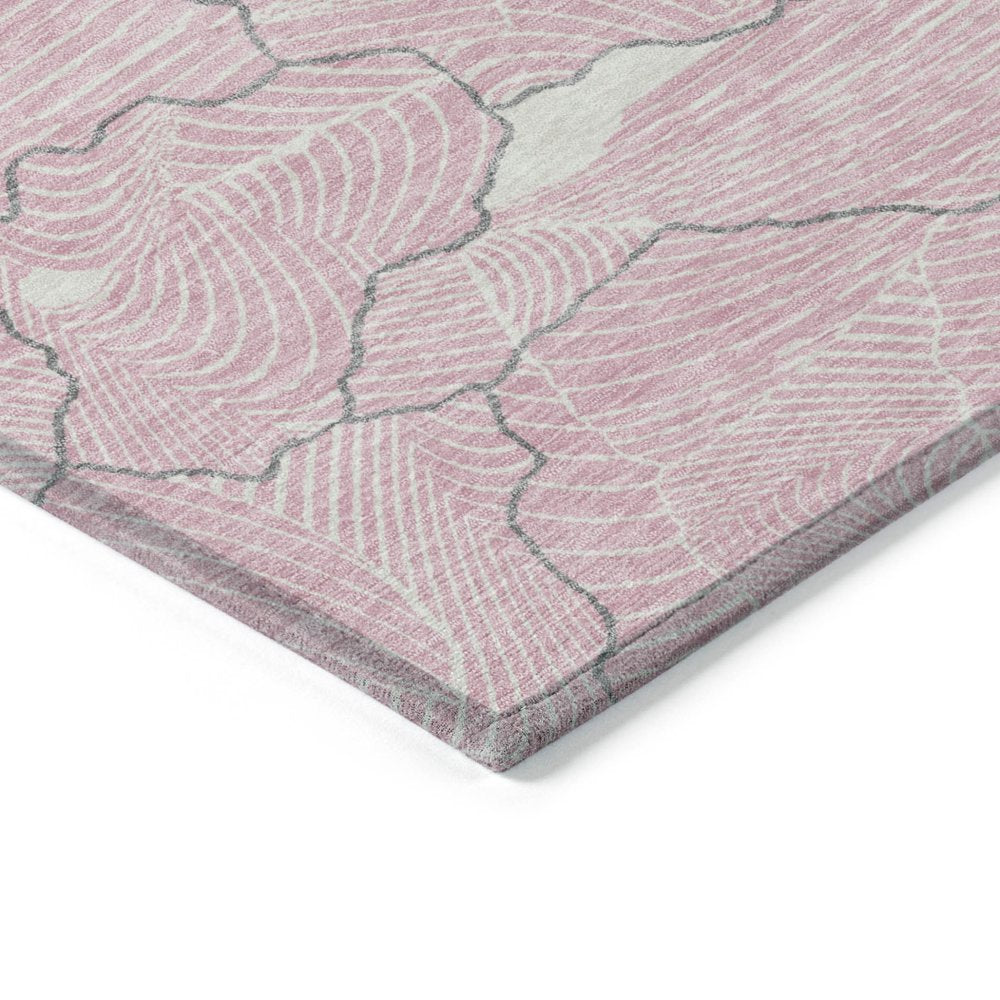 3' X 5' Pink Ivory And Gray Abstract Washable Indoor Outdoor Area Rug