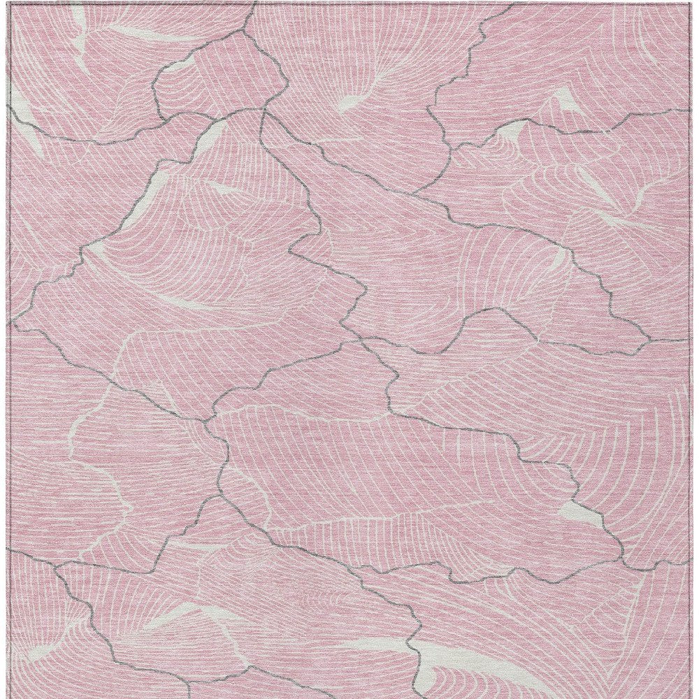 3' X 5' Pink Ivory And Gray Abstract Washable Indoor Outdoor Area Rug