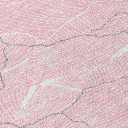 3' X 5' Pink Ivory And Gray Abstract Washable Indoor Outdoor Area Rug