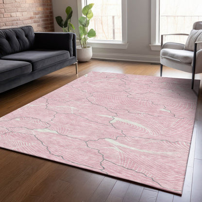 3' X 5' Pink Ivory And Gray Abstract Washable Indoor Outdoor Area Rug