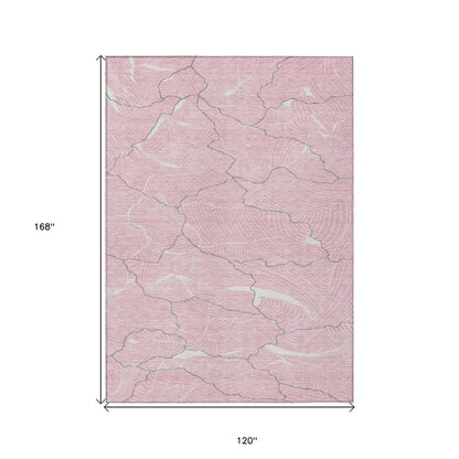 3' X 5' Pink Ivory And Gray Abstract Washable Indoor Outdoor Area Rug