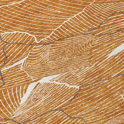 3' X 5' Copper Brown And Ivory Abstract Washable Indoor Outdoor Area Rug