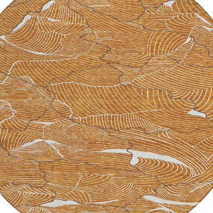 3' X 5' Copper Brown And Ivory Abstract Washable Indoor Outdoor Area Rug