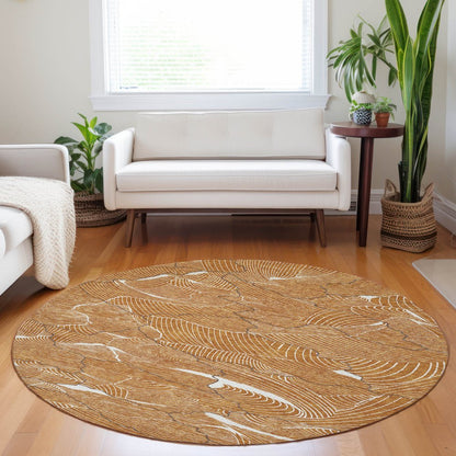 3' X 5' Copper Brown And Ivory Abstract Washable Indoor Outdoor Area Rug