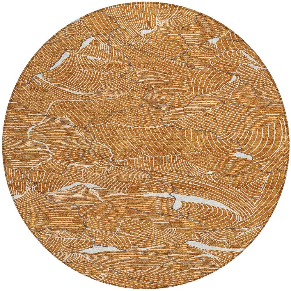 3' X 5' Copper Brown And Ivory Abstract Washable Indoor Outdoor Area Rug