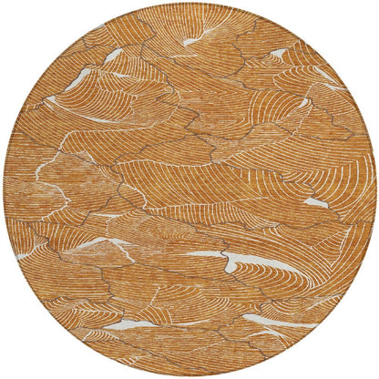 3' X 5' Copper Brown And Ivory Abstract Washable Indoor Outdoor Area Rug