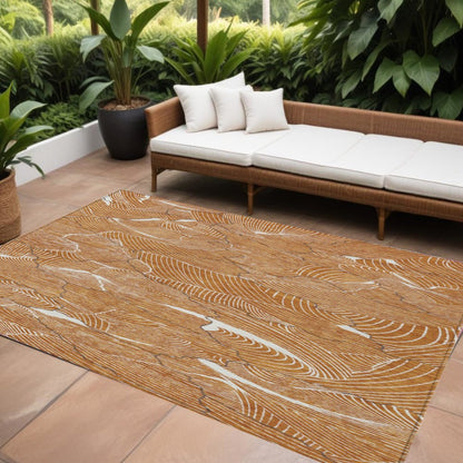 3' X 5' Copper Brown And Ivory Abstract Washable Indoor Outdoor Area Rug