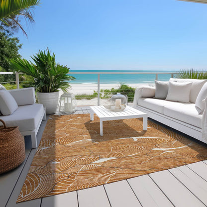 3' X 5' Copper Brown And Ivory Abstract Washable Indoor Outdoor Area Rug
