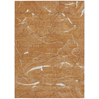 3' X 5' Copper Brown And Ivory Abstract Washable Indoor Outdoor Area Rug