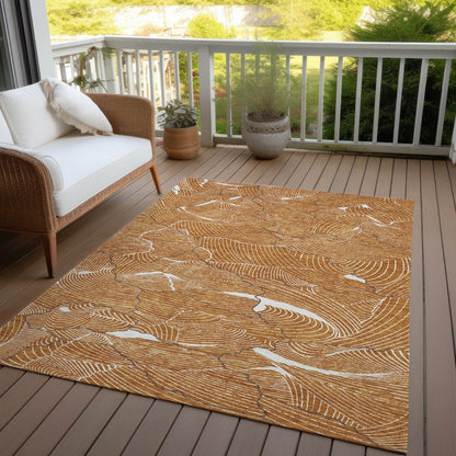 3' X 5' Copper Brown And Ivory Abstract Washable Indoor Outdoor Area Rug