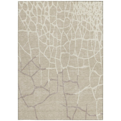 3' X 5' Beige And Tan Abstract Washable Indoor Outdoor Area Rug