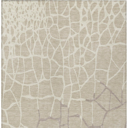 3' X 5' Beige And Tan Abstract Washable Indoor Outdoor Area Rug
