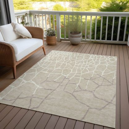 3' X 5' Beige And Tan Abstract Washable Indoor Outdoor Area Rug