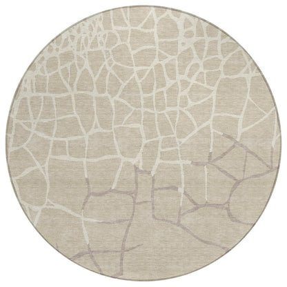 3' X 5' Beige And Tan Abstract Washable Indoor Outdoor Area Rug