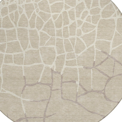 3' X 5' Beige And Tan Abstract Washable Indoor Outdoor Area Rug