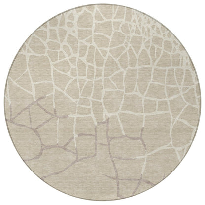 3' X 5' Beige And Tan Abstract Washable Indoor Outdoor Area Rug