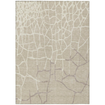 3' X 5' Beige And Tan Abstract Washable Indoor Outdoor Area Rug