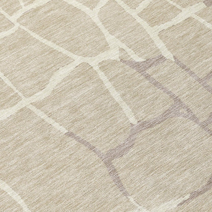 3' X 5' Beige And Tan Abstract Washable Indoor Outdoor Area Rug