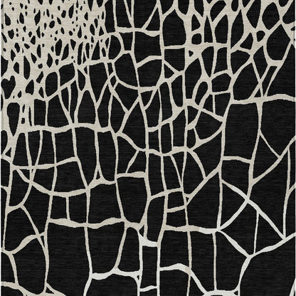 3' X 5' Black And Beige Abstract Washable Indoor Outdoor Area Rug