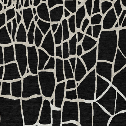 3' X 5' Black And Beige Abstract Washable Indoor Outdoor Area Rug