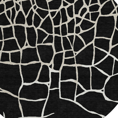 3' X 5' Black And Beige Abstract Washable Indoor Outdoor Area Rug