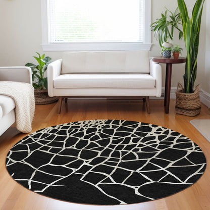 3' X 5' Black And Beige Abstract Washable Indoor Outdoor Area Rug