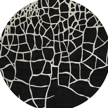 3' X 5' Black And Beige Abstract Washable Indoor Outdoor Area Rug