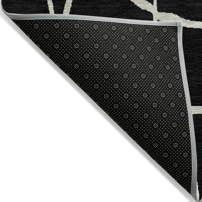 3' X 5' Black And Beige Abstract Washable Indoor Outdoor Area Rug