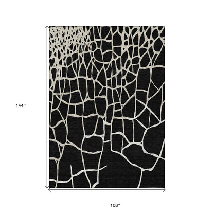 3' X 5' Black And Beige Abstract Washable Indoor Outdoor Area Rug