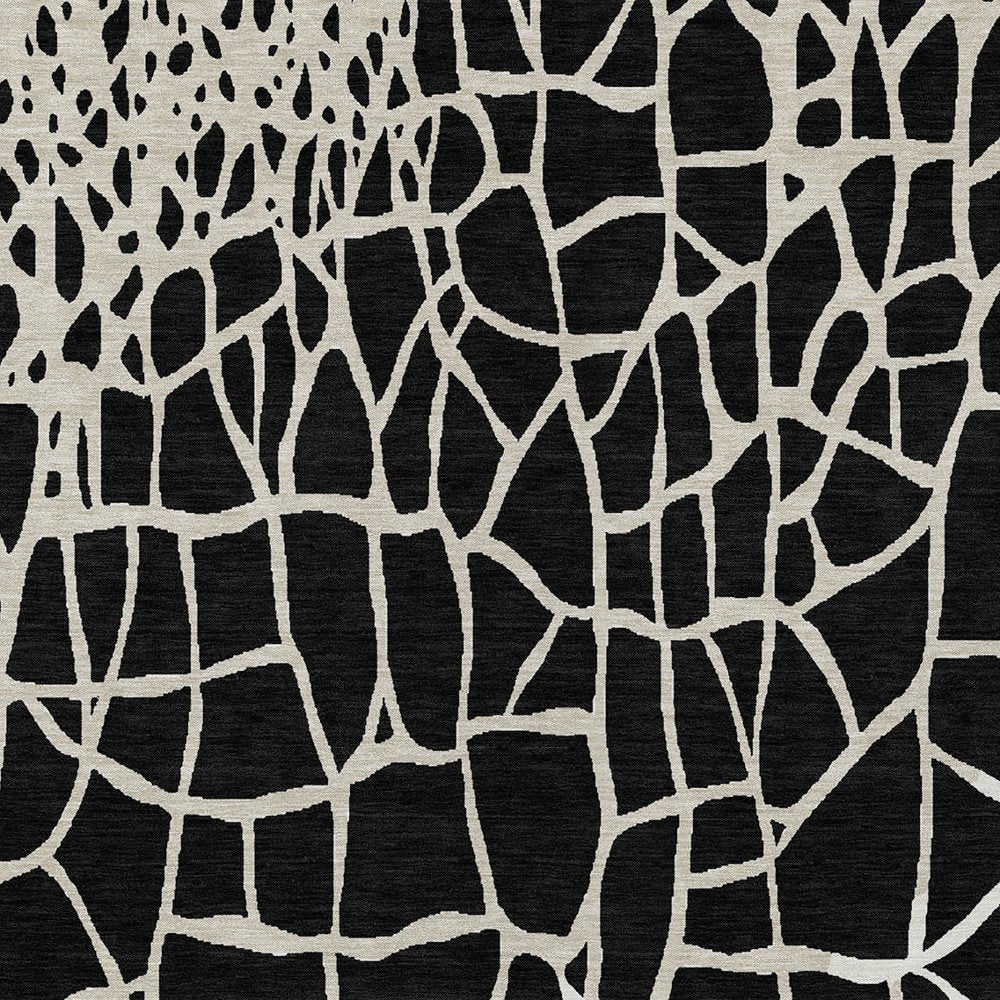 3' X 5' Black And Beige Abstract Washable Indoor Outdoor Area Rug
