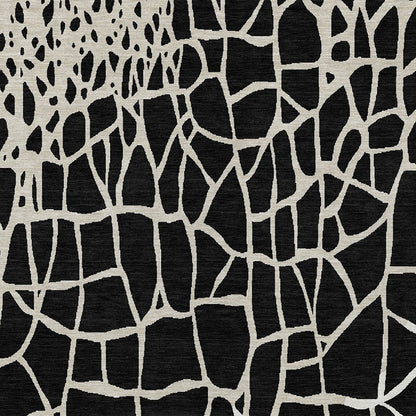 3' X 5' Black And Beige Abstract Washable Indoor Outdoor Area Rug