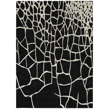 3' X 5' Black And Beige Abstract Washable Indoor Outdoor Area Rug
