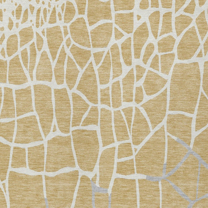 3' X 5' Gold And Beige Abstract Washable Indoor Outdoor Area Rug