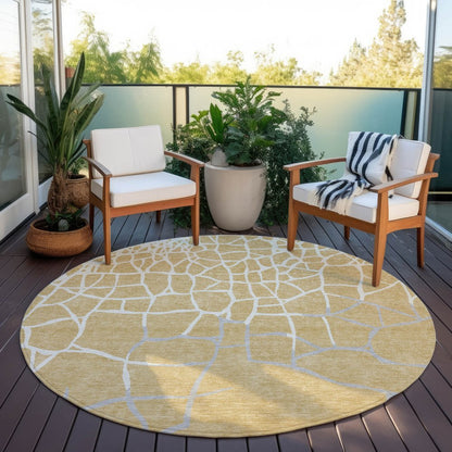 3' X 5' Gold And Beige Abstract Washable Indoor Outdoor Area Rug