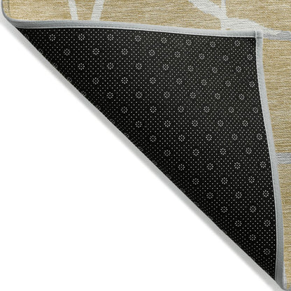 3' X 5' Gold And Beige Abstract Washable Indoor Outdoor Area Rug