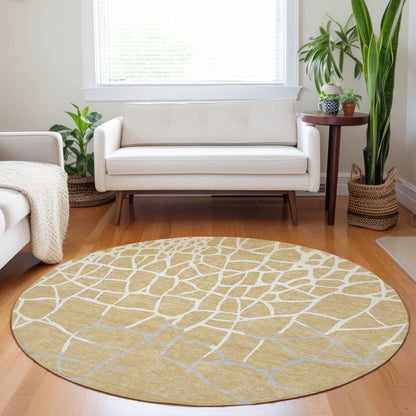 3' X 5' Gold And Beige Abstract Washable Indoor Outdoor Area Rug
