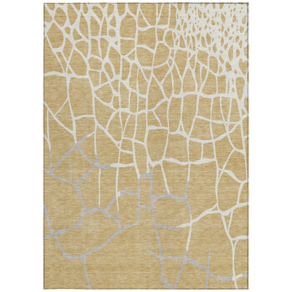 3' X 5' Gold And Beige Abstract Washable Indoor Outdoor Area Rug