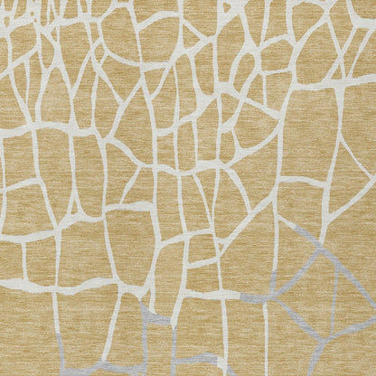 3' X 5' Gold And Beige Abstract Washable Indoor Outdoor Area Rug