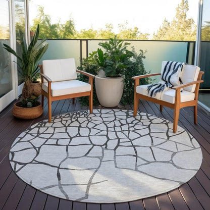 3' X 5' Gray And Charcoal Abstract Washable Indoor Outdoor Area Rug