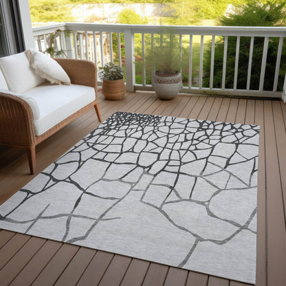 3' X 5' Gray And Charcoal Abstract Washable Indoor Outdoor Area Rug