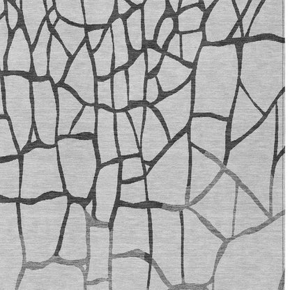 3' X 5' Gray And Charcoal Abstract Washable Indoor Outdoor Area Rug