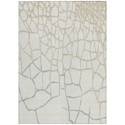 3' X 5' Ivory And Beige Abstract Washable Indoor Outdoor Area Rug