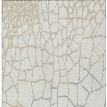 3' X 5' Ivory And Beige Abstract Washable Indoor Outdoor Area Rug