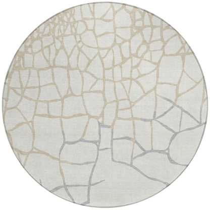 3' X 5' Ivory And Beige Abstract Washable Indoor Outdoor Area Rug