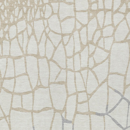 3' X 5' Ivory And Beige Abstract Washable Indoor Outdoor Area Rug